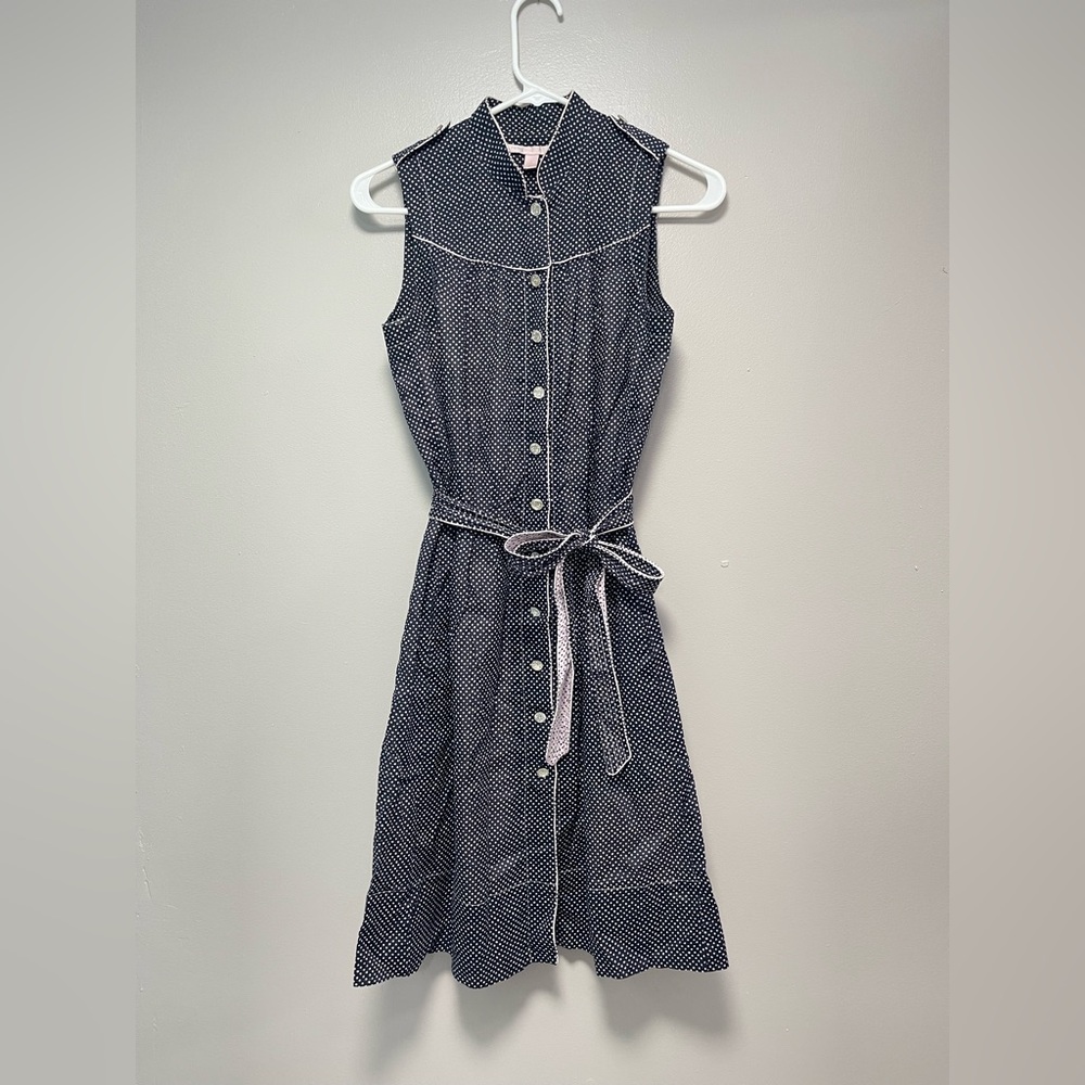 Rebecca Taylor 100% Cotton Navy Blue Button-Down Polka Dot Dress